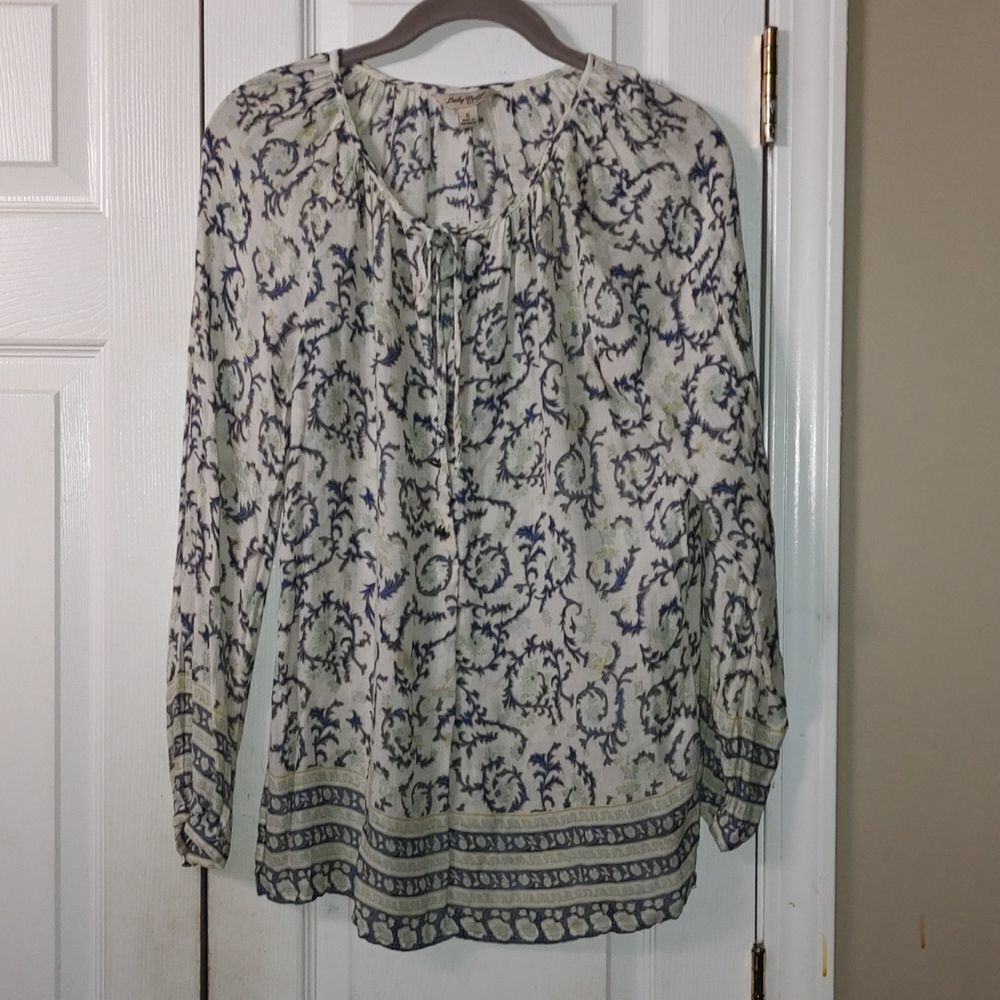 Lucky Brand blue white top Sz S EUC
